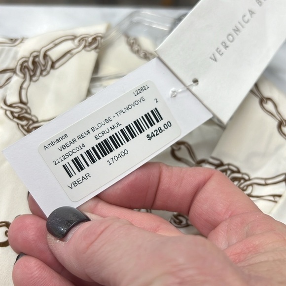 Veronica Beard NWT Remi Chain Print Necktie Silk Stretch Blouse Size 2 - Picture 10 of 13